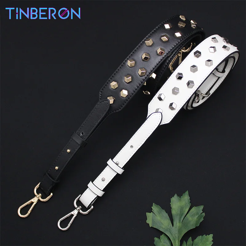 

Cow Leather Bag Strap TINBERON Women Handbag Strap Adjustable Shoulder Messenger rivet Bag Strap Replacement Leather Bag Straps