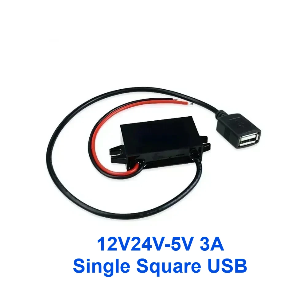 12V 24V to 5V 3A 15W DC-DC Power Converter Micro Mini Type C Dual USB Open Wire Step Down Voltage Power Supply Output Adapter