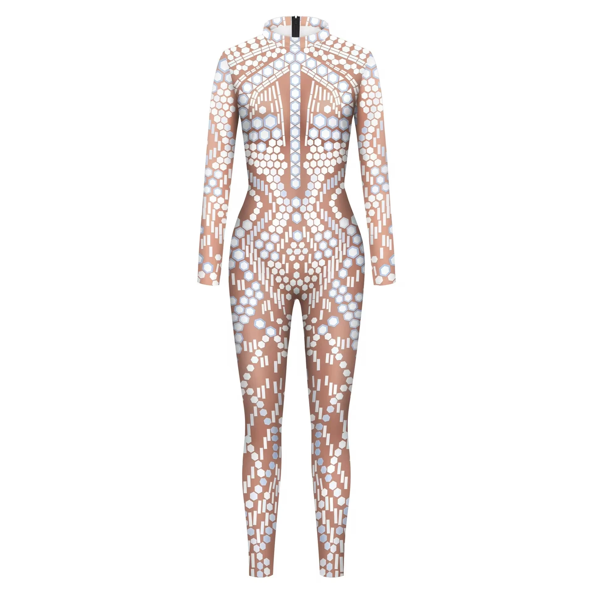 Halloween Sequin Dot Pattern Bodysuit Sexy Women's Cosplay Costume Adult Fitness Slim Fit Jumpsuit Long Sleeve Back Zipper Party