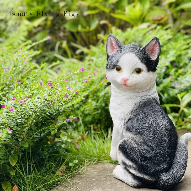 1 pc resin Solar lamp Simulated Cat garden lawn villa ornamental horticulture  Daily gift giving Floor decoration sculpture