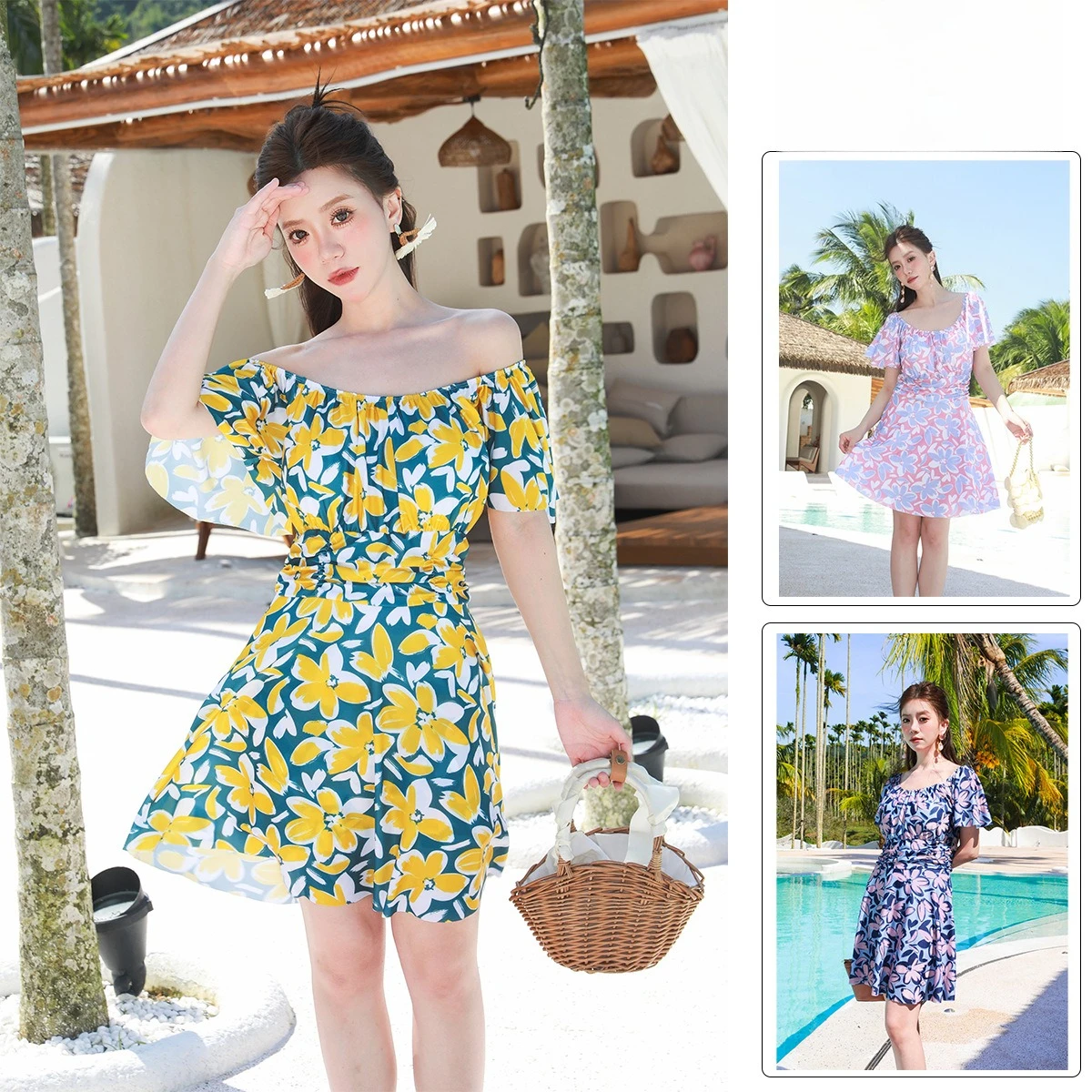 

Small Floral Japanese Style 2025 New Hot Spring Swimsuit Fairy Meat Cover and Thin Skirt Swimsuit Bathing Suit Women