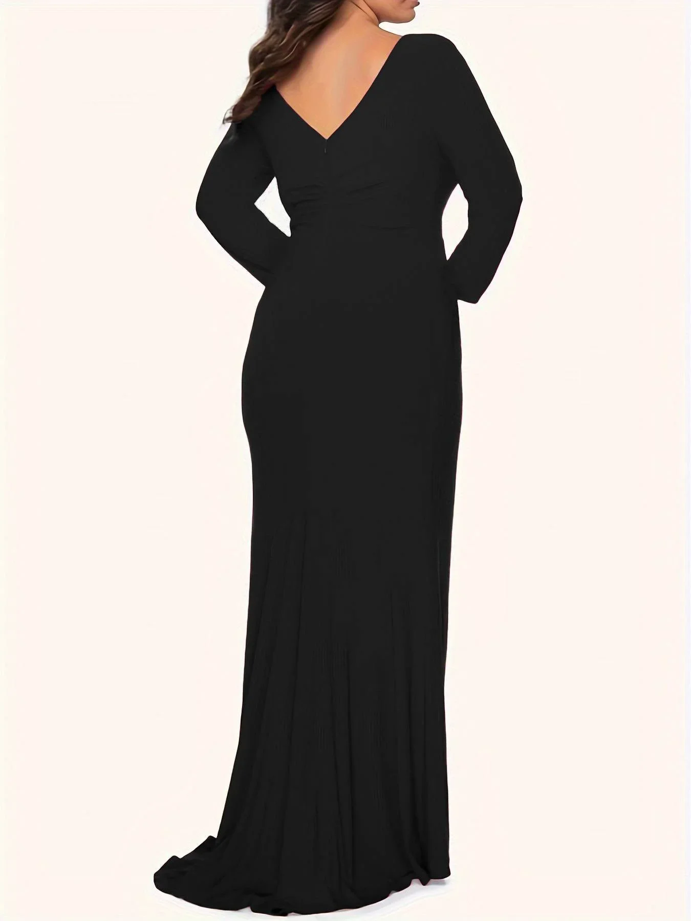 Plus Size Sexy Split Hem V-Neck Evening Dress Long Sleeve Casual Cocktail Party Long Dress Spring 2024 Women Dresses