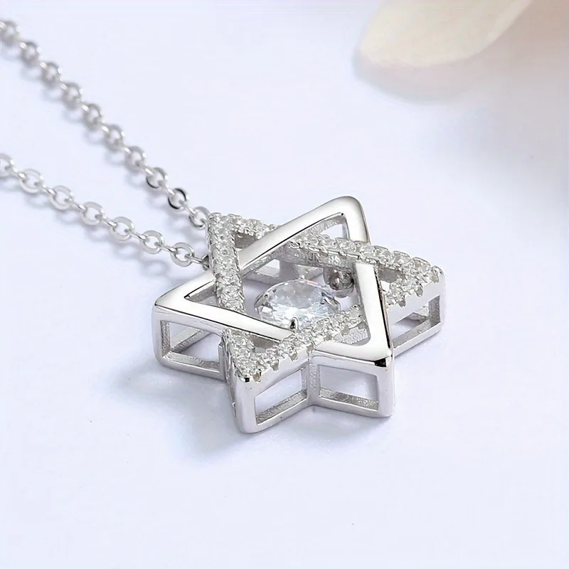 قلادة قلادة من الفضة الإسترليني S925 ديكور مويسانيتي، نجمة مجوفة من مجوهرات ديفيد، هدية عيد الميلاد