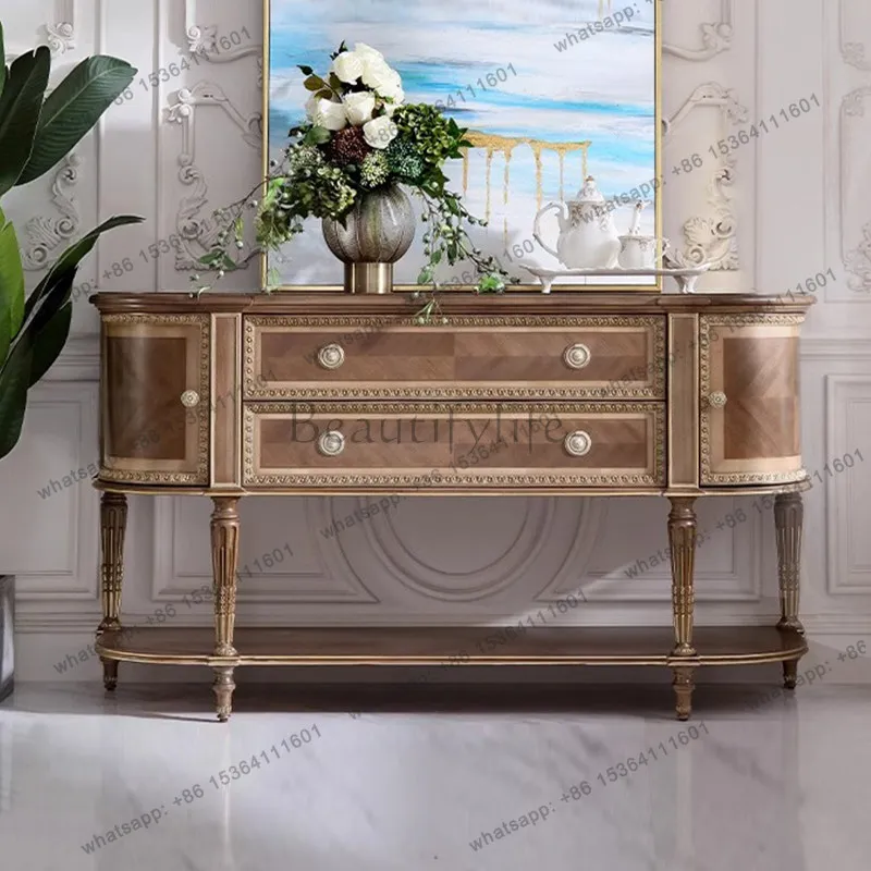 

European restaurant decoration solid wood dining side table American veneer parquet entrance cabinet