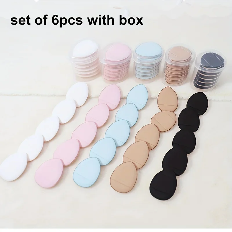6 pçs mini puff de dedo com caixa esponja de maquiagem conjunto com recipiente puff de maquiagem pequeno mini pó puff creme puff ferramentas de maquiagem