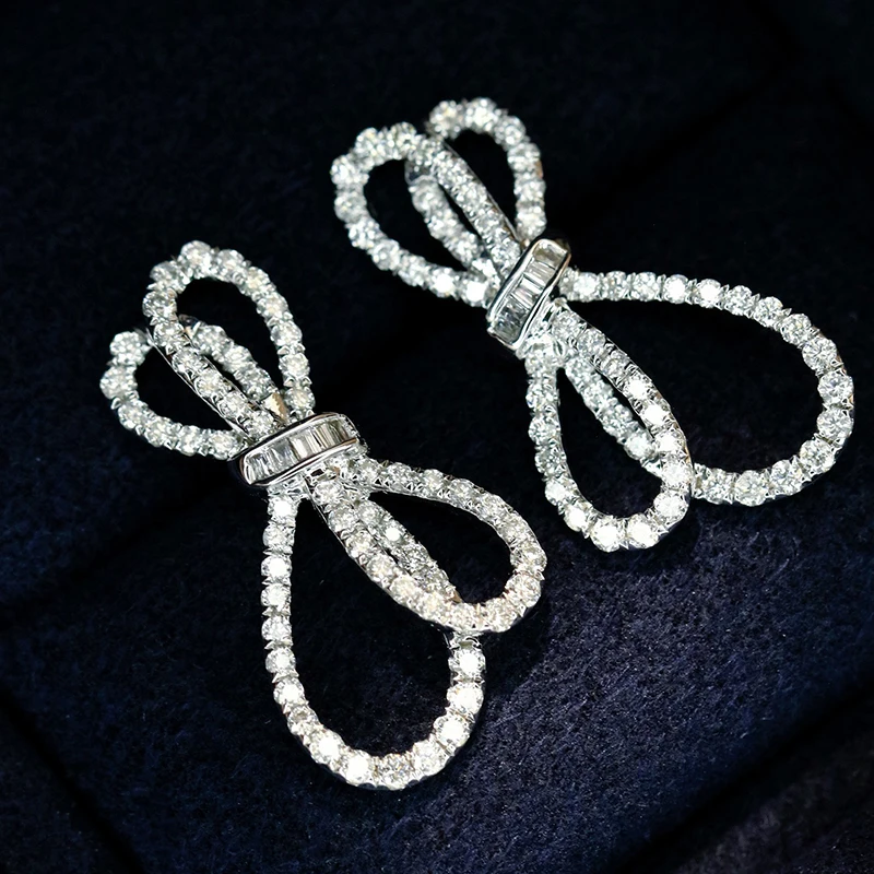 Aazuo 18K Solid White Gold Real Diamonds 0.84ct Fairy Bowknot Stud Earring Gifted For Women  Engagement Halo anillos mujer Party