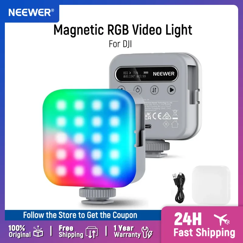 New NEEWER BASICS Magnetic RGB Video Light 360° Full RGB Mini LED Camera Light For Selfie/Tripod Photography Lighting