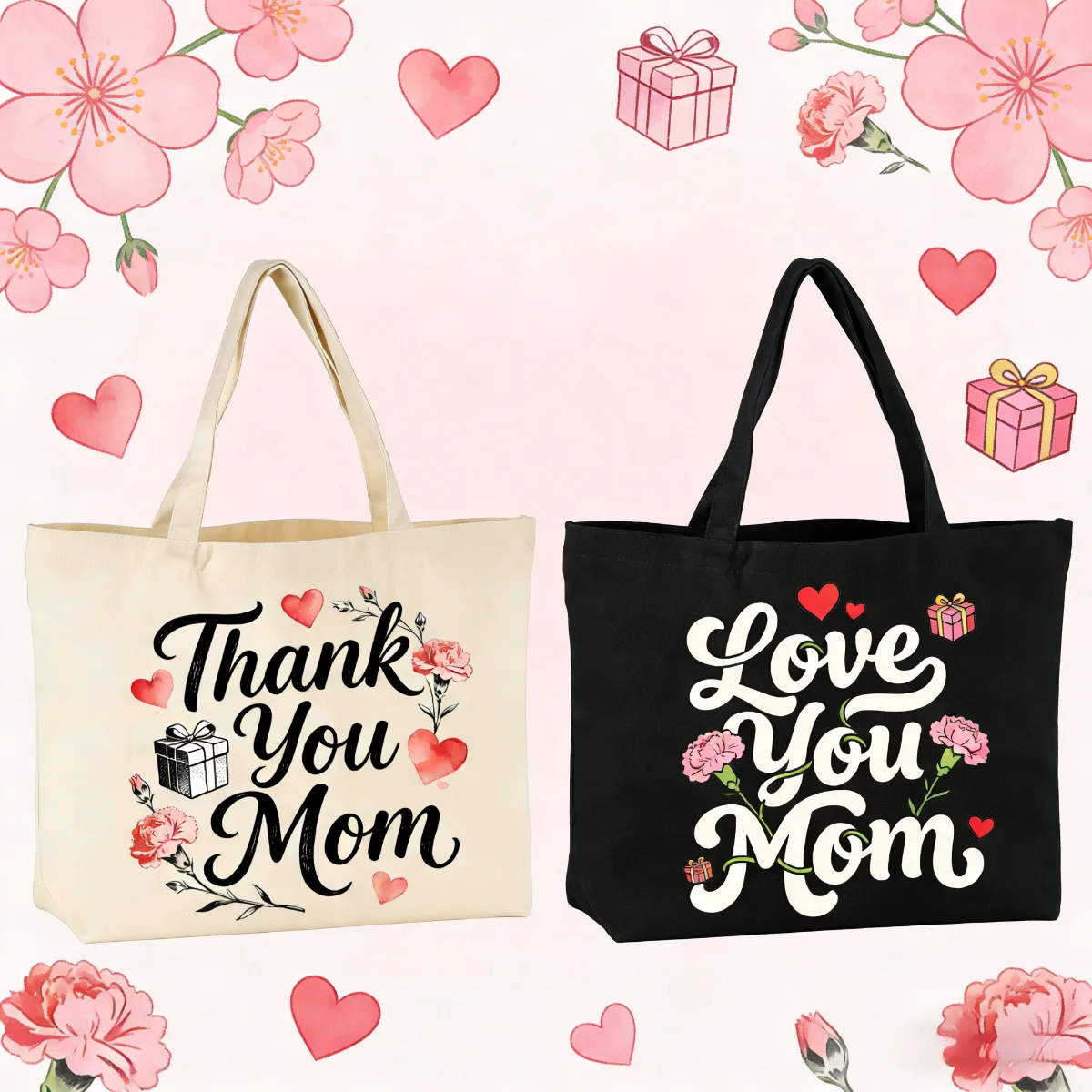 

2 шт. холщовая сумка большой вместимости с элементом ко Дню матери, простая холщовая сумка на одно плечо, ручная холщовая сумка