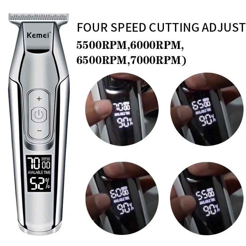 Kemei Professional Hair Clipper Beard Trimmer for Men Electric Shaver LCD 0mm Hair Cutting Machine Razor