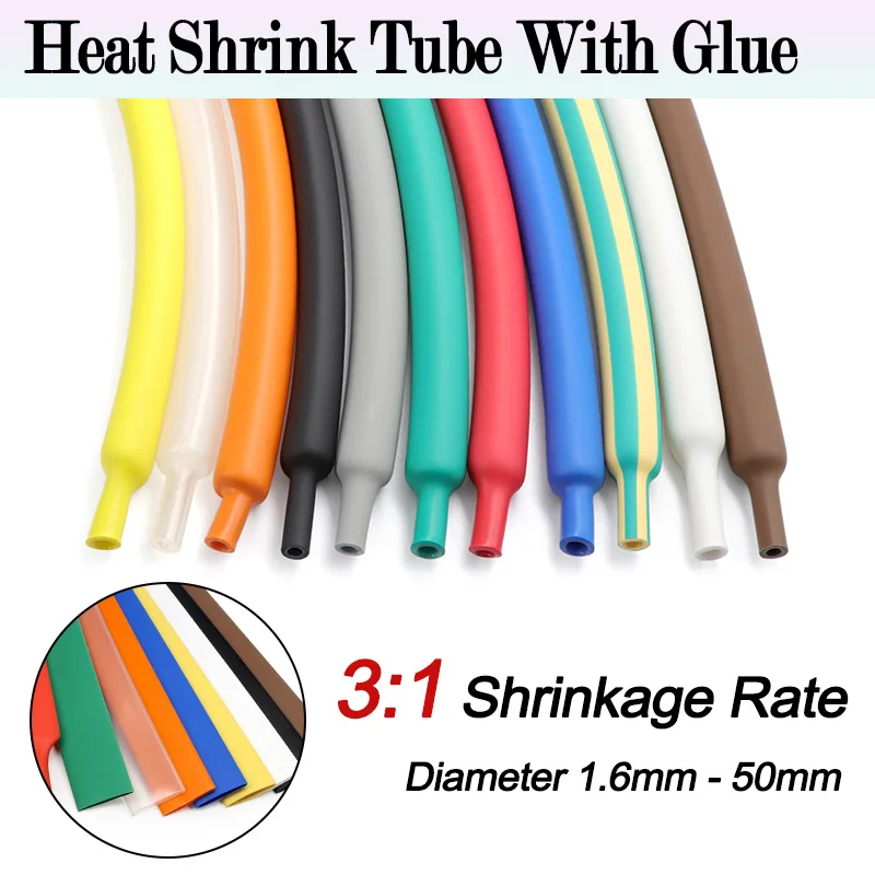 3meters 3:1 Heat Shrink Tube With Glue 1.5mm~50mm Dual Wall Shrink Pipe Adhesive DIY Wire Waterproof Polyolefin Insulated Sleeve