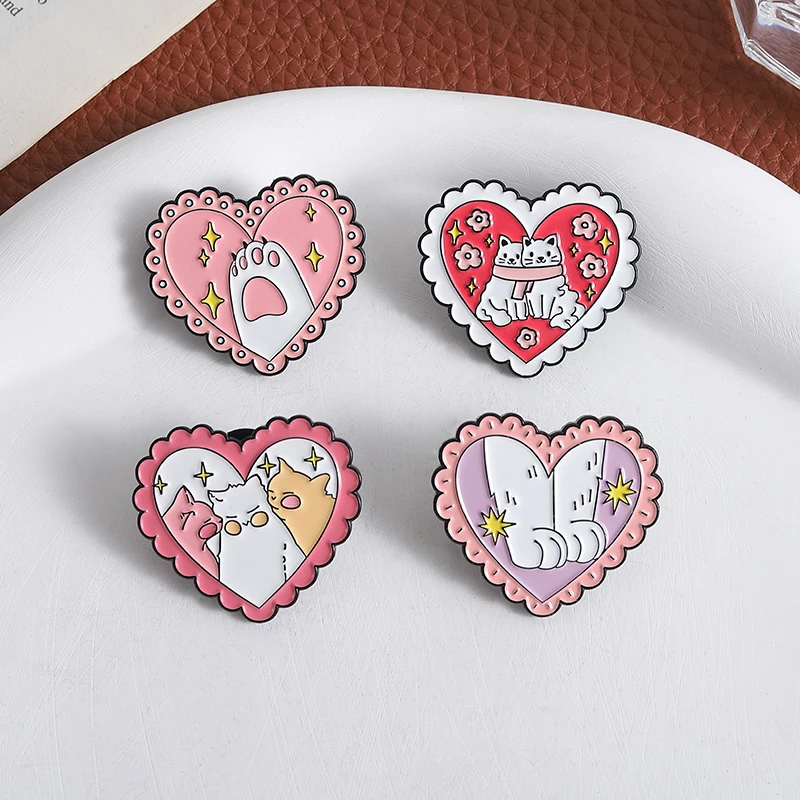 Süße Herz Katzenpfoten Emaille Pins Kätzchen Liebhaber Broschen Cartoon Tier Abzeichen Rucksack Anstecknadel Zubehör Geschenk für Freunde
