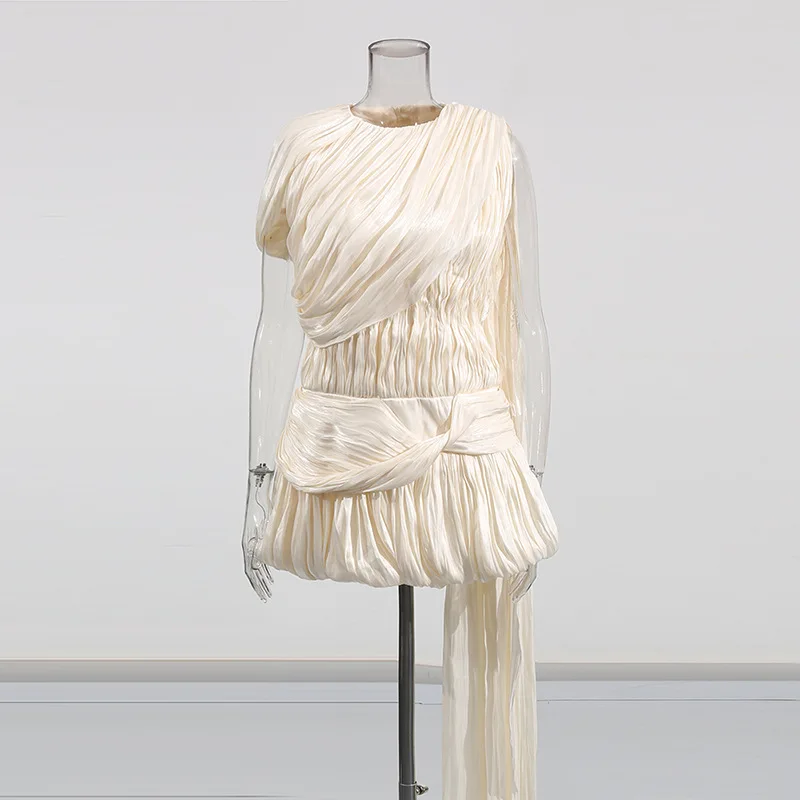 BJTZ 2026 nouveau printemps été français doux Chic sans manches Mini robe à volants taille cravate col rond court automne fête décontracté