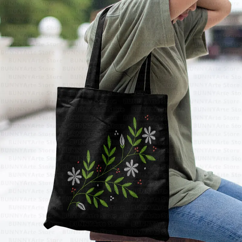 Bolsos de mano oscuros de varias flores hermosas para mujer, bolsas de compras para ir al supermercado, bolsas de reciclaje, bolsas de tela de moda