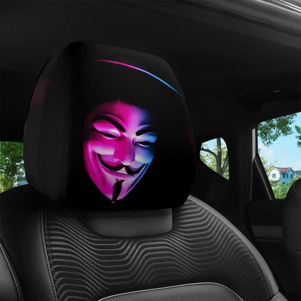 2pcs Headrest Covers Ghost 2pcs Headrest Covers Funny 2pcs, V for Vendetta Mask Printed Car Headrest Covers, Universal Stylish
