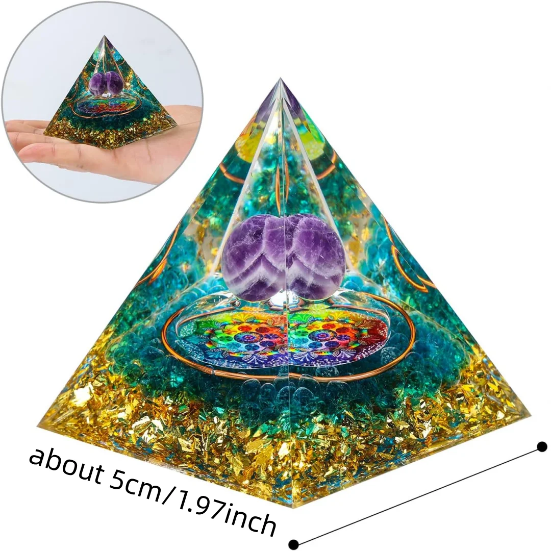 Handmade Orgone Energy Pyramid Amethyst Chakra Orgonite Attract Wealth Luck Meditation Healing Office Home Feng Shui Decor Gift