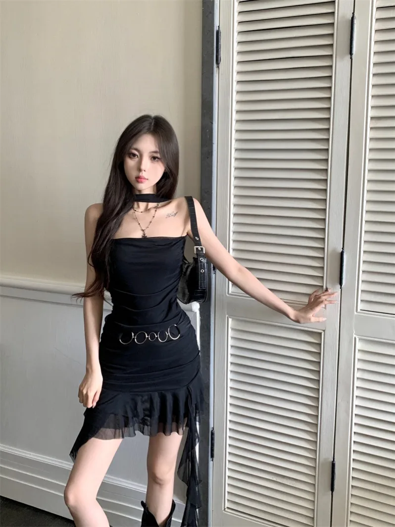 Summer Sexy Spicy Girl Hanging Neck Dress Women\'s Strap Off the Shoulder Slim Fit Irregular Dress Short Dress