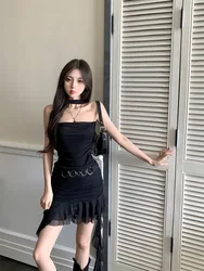 Summer Sexy Spicy Girl Hanging Neck Dress Women's Strap Off the Shoulder Slim Fit Irregular Dress Short Dress