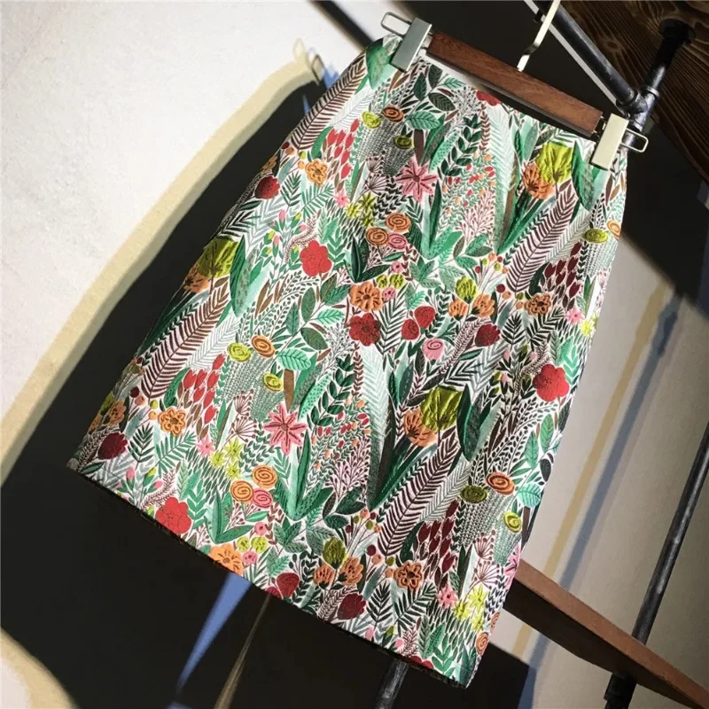 

Classic Embroidery Floral Printed Women's Wrap Skirts 2024 New High Waist Sheath Pencil Midi Skirts Female Spring