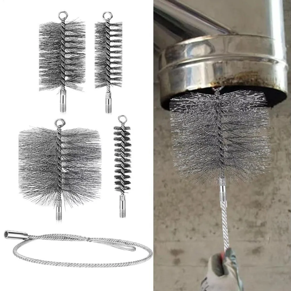 1/5PCS Stainless Steel Wire Pipe Brush Set Flexible Rust Resistant Tube Brush Durable Wire Bristle Maintenance Tool Workshop Use