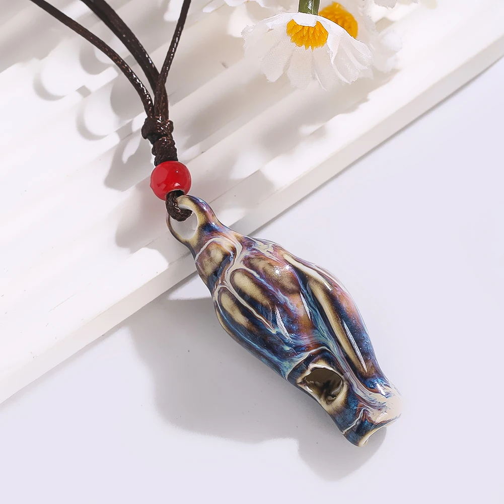Ceramic Conch Shaped Pendant Necklace Kiln Material  Blowable Whistle Rope Chain Charms Wilderness Survival Accessories Jewelry
