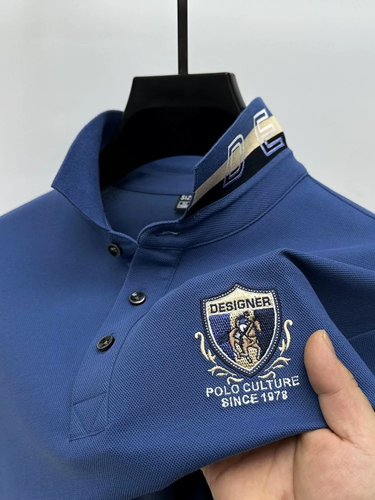 High end brand exquisite badge embroidered short sleeve POLO shirt men 2024summer new fashion lapel t-shirt casual breathabl top