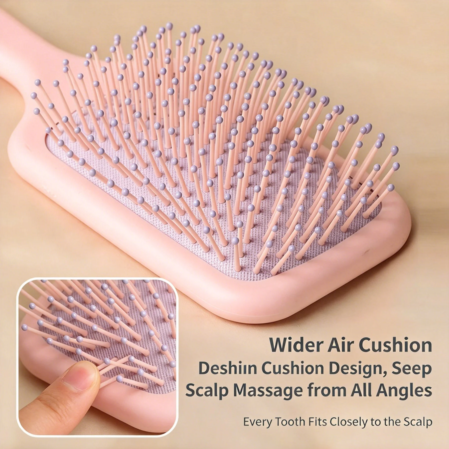 Paddle Hair Brush Upgraded Air Cushion Detangler Brush with Flexible Round-Tipped Bristles for Scalp Massage for Fine Curly