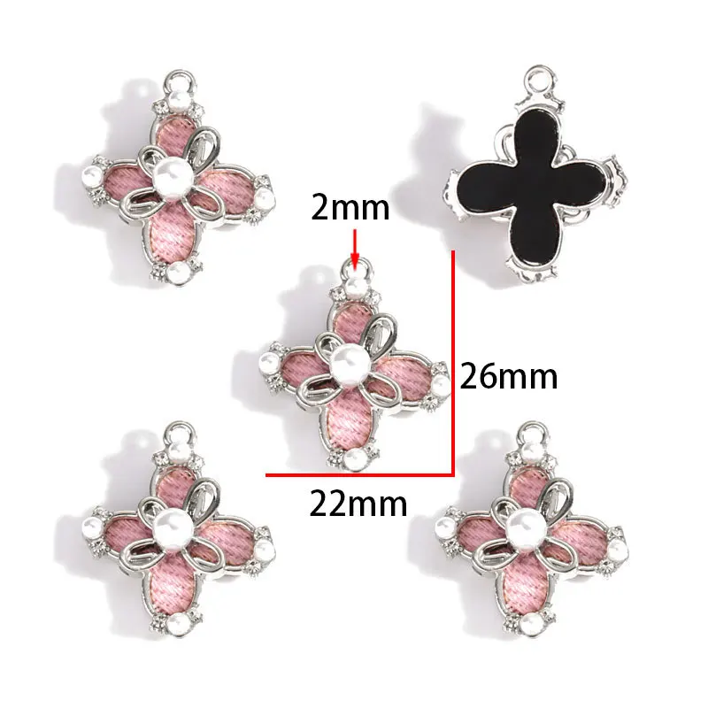 5 Stück süße und niedliche Mädchen-Anhänger mit rosa Herz, Schmetterling und Kreuz, Y2K DIY handgemachter Schmuck, Halskette, Ohrringe, Perlen-Accessoires – Detail 10