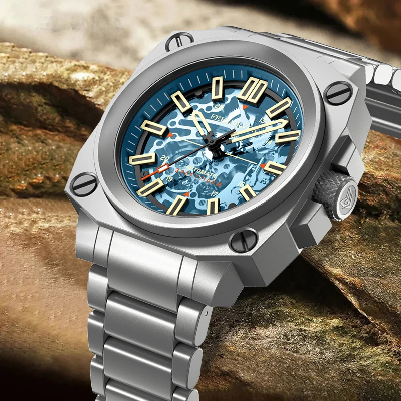 FeelNever Mechanical Man Watch Luxury Casual Stainless Steel Band Skeleton 100M Waterproof Luminous Automatic Watches Male Reloj view 2