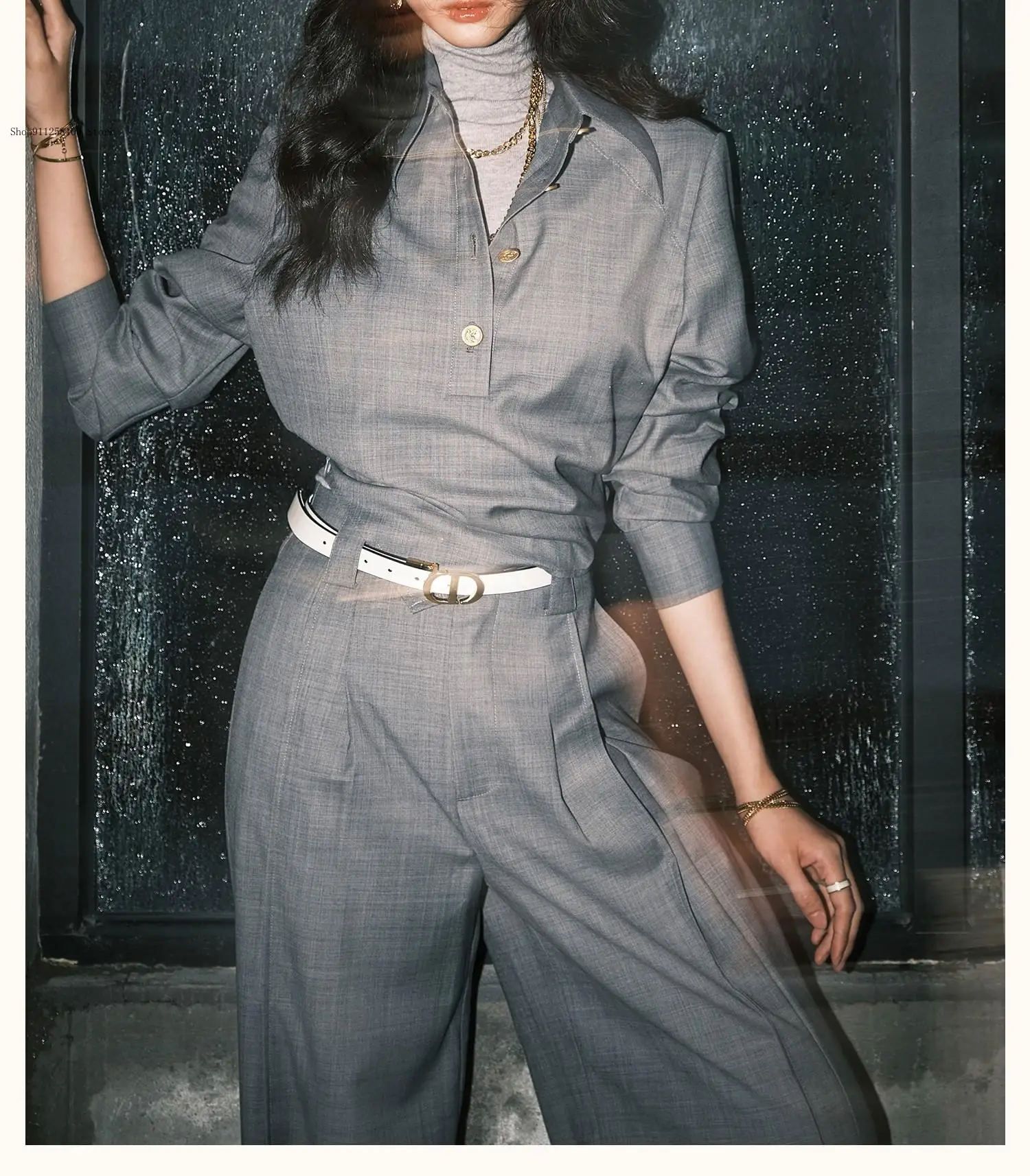 Spring and Autumn Business Casual Lapel Pullover Shirt Suit Fashion Pants Two-Piece Set