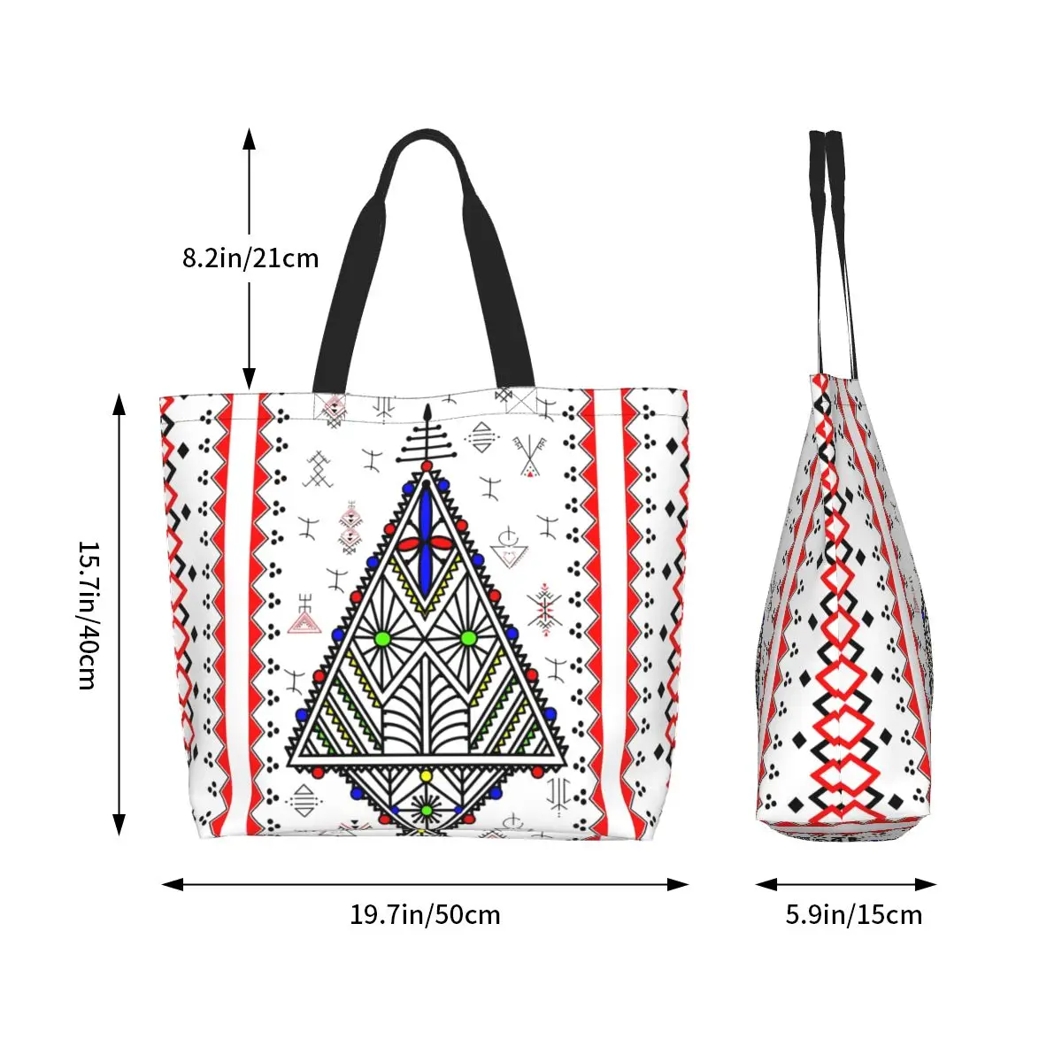 Funny Printed Kabyle Amazigh Carpet Tote Shopping Bags Recycling Canvas Shoulder Shopper Africa Geometric Morocco Style Handbag