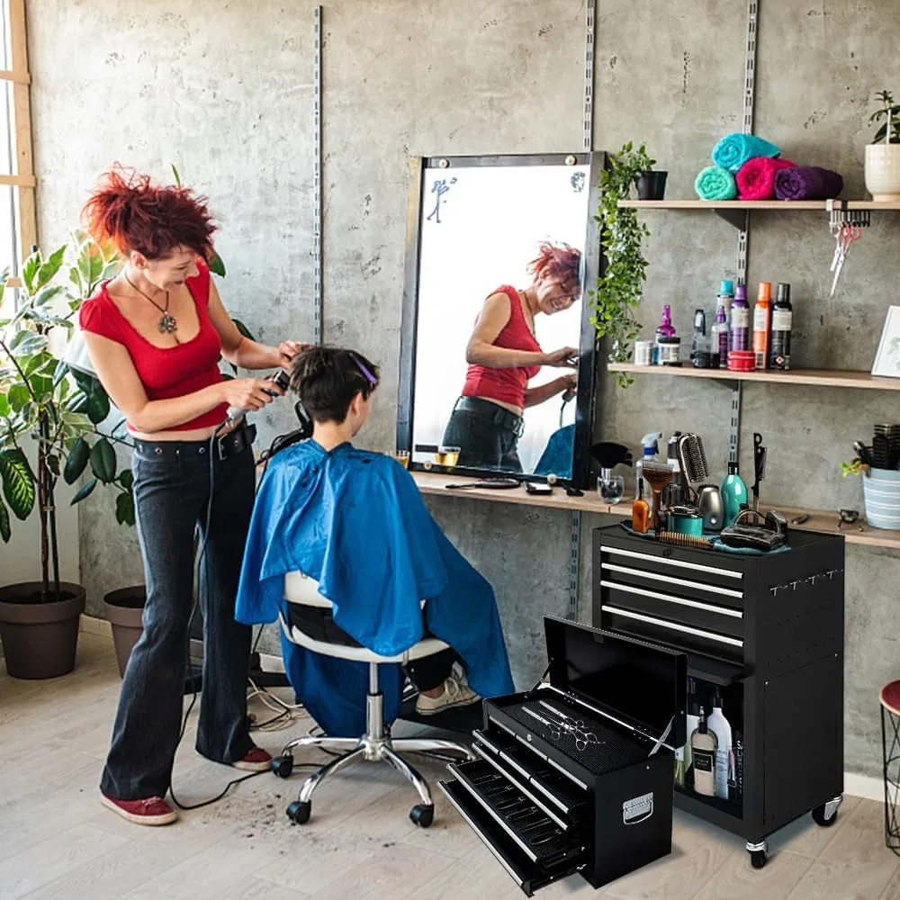 صندوق أدوات دوار، منظم صندوق أدوات 13 درجًا بعجلات، خزانة تخزين كبيرة للأدوات مع أدراج منزلقة، سعة عالية #6