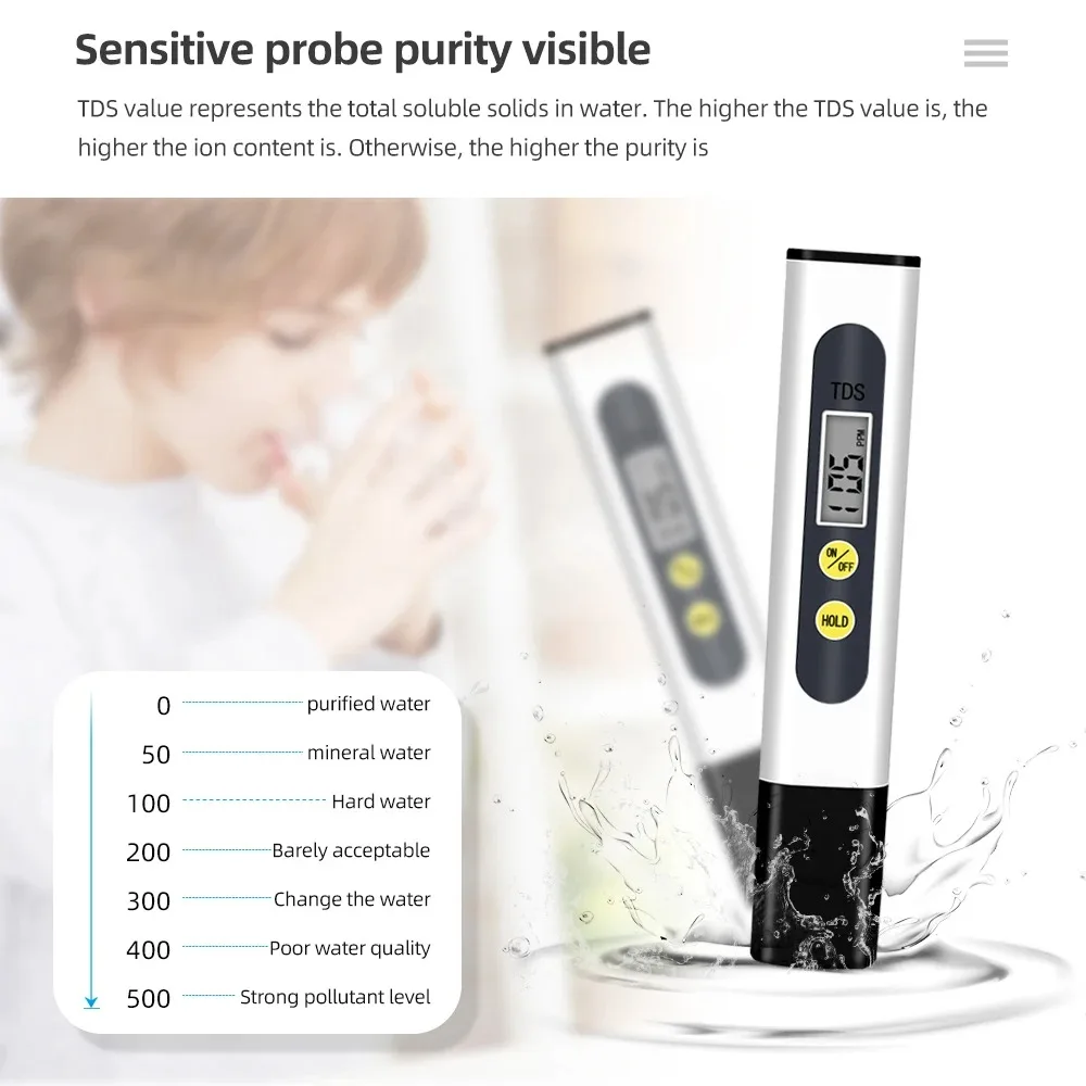 TDS Meter Digital Water Quality Tester Automatic Correction Portable Cute 0~990ppm Measurement Range for Aquariums