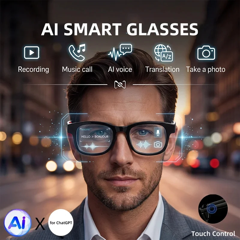 

AI Smart Glasses Touch Control Photo Camera 8K HD Translator Recording Voice Assistant Music Bluetooth Wireless Sunglasses UV400