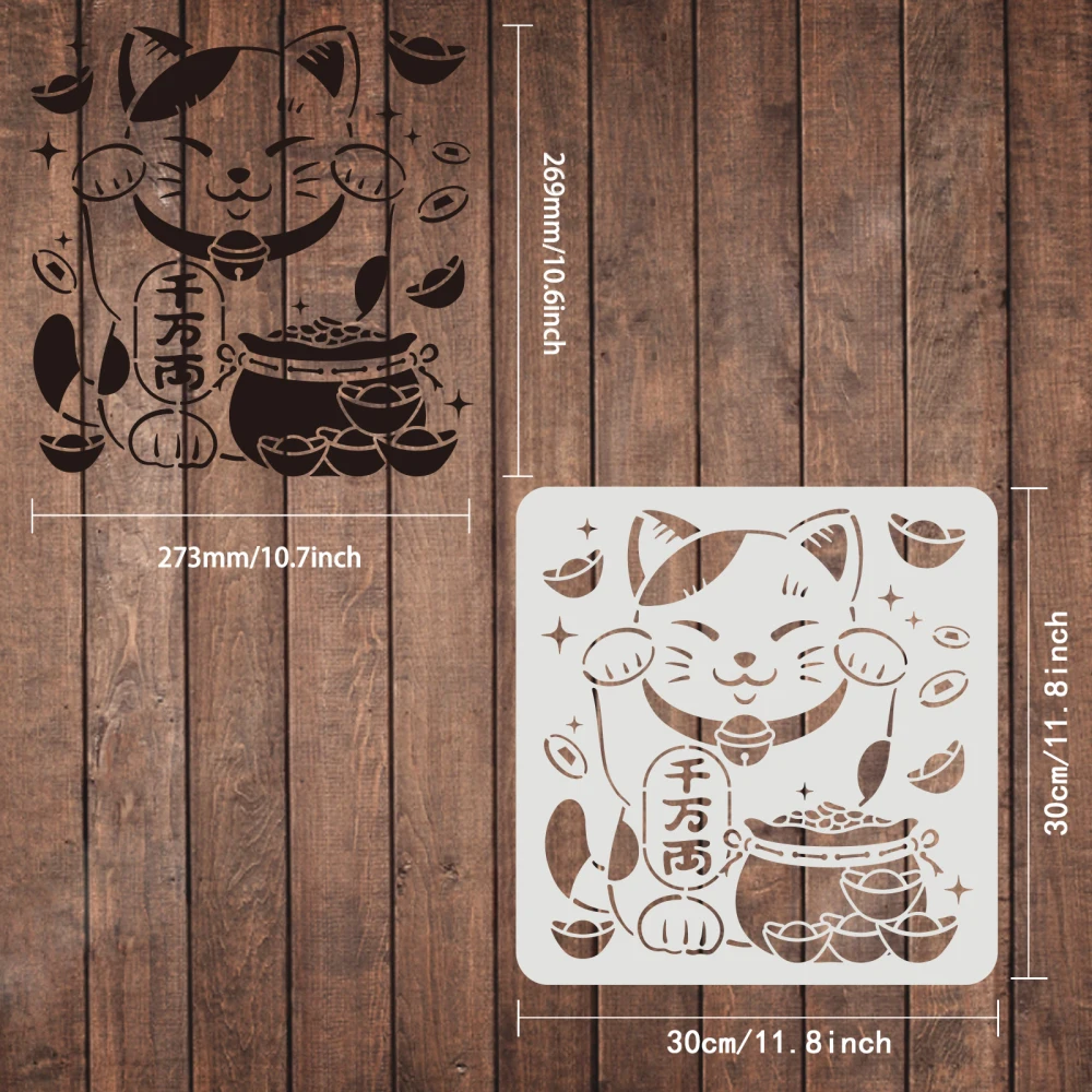 Cat Stencil Lucky Cat Drawing Stencil Reusable Fortune Cat Theme Stencils for Painting on Wall Wood Paper Fabric Floor