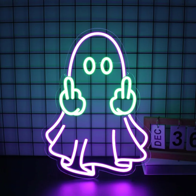 Ghost Neon Wall Decoration Neon Purple LED Sign Room Neon Glowing Sign Home Decoration Bedroom Club Party Bar Shop USB Operation