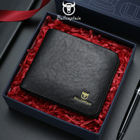 BULLCAPTAIN Genuine Leather Men's Wallet Large Capacity with Multiple Card Slots, Embossed Golden Logo, RFID Bifold Wallet