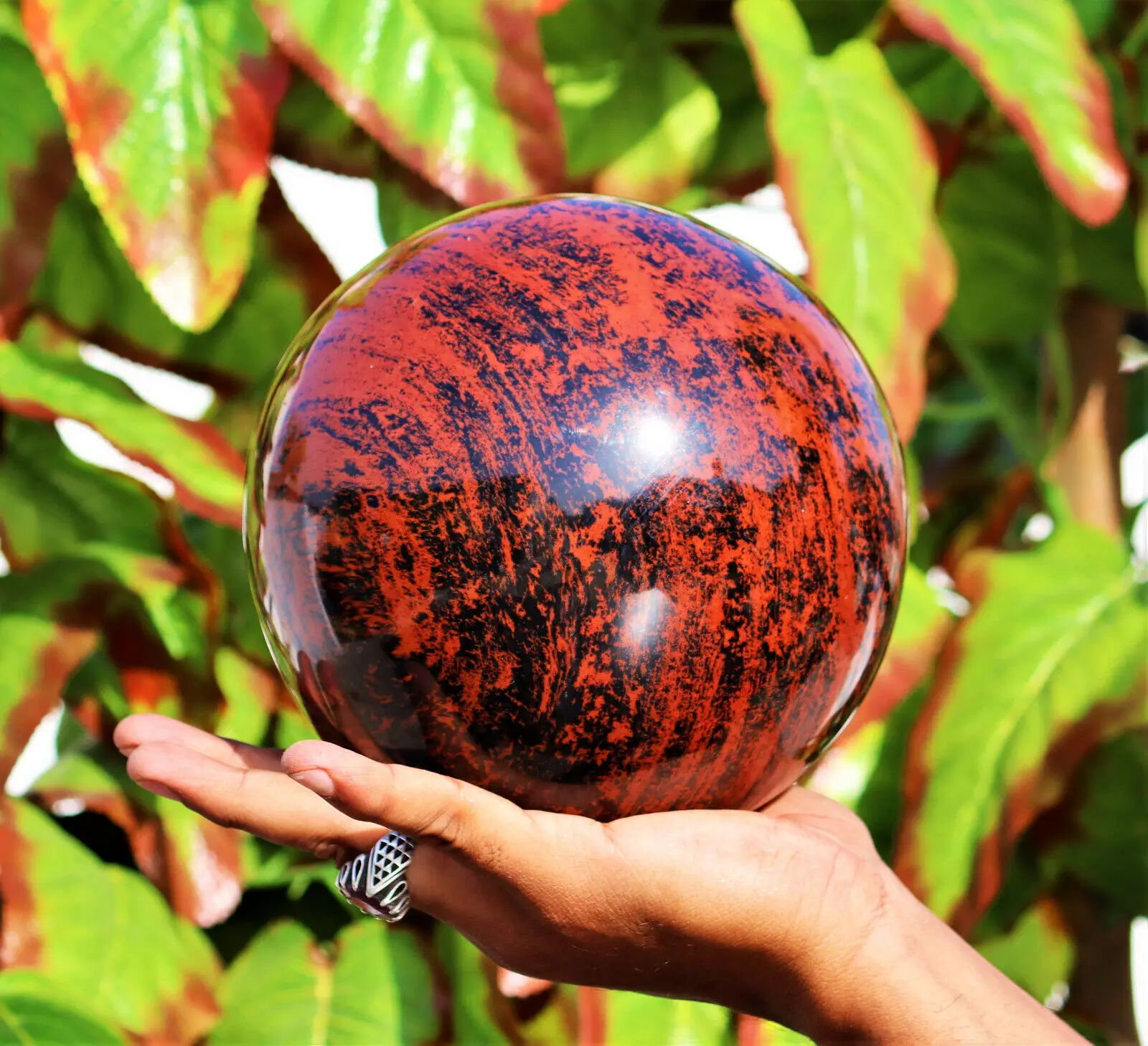 

Natural Red Mahogany Obsidian Jasper Healing Power Aura Sphere Ball