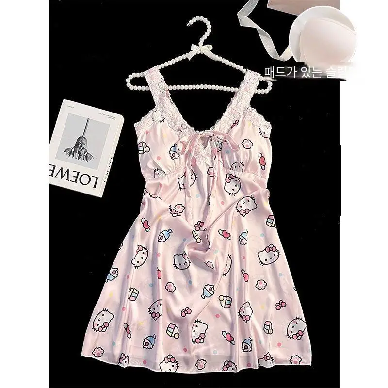

Sanrios Cute Nightgown Hello Kittys Cartoon Pajamas Suspenders Sweet Casual Breathable Comfortable Trend Gift for Girlfriend