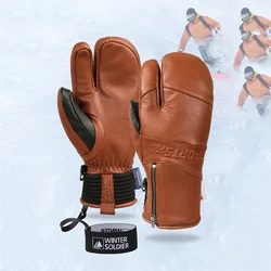 Guantes de esquí de piel de cabra para hombres y mujeres, manoplas de cuero, Guantes de Snowboard, más terciopelo cálido, a prueba de frío, invierno, nuevo