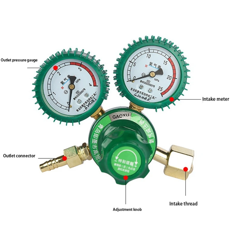 A06K Oxygen Gas Bottle Regulators O2 Reducing Pressure Inhaler Acetylene Double Gauge Regulator Oxygen Tank Regulator