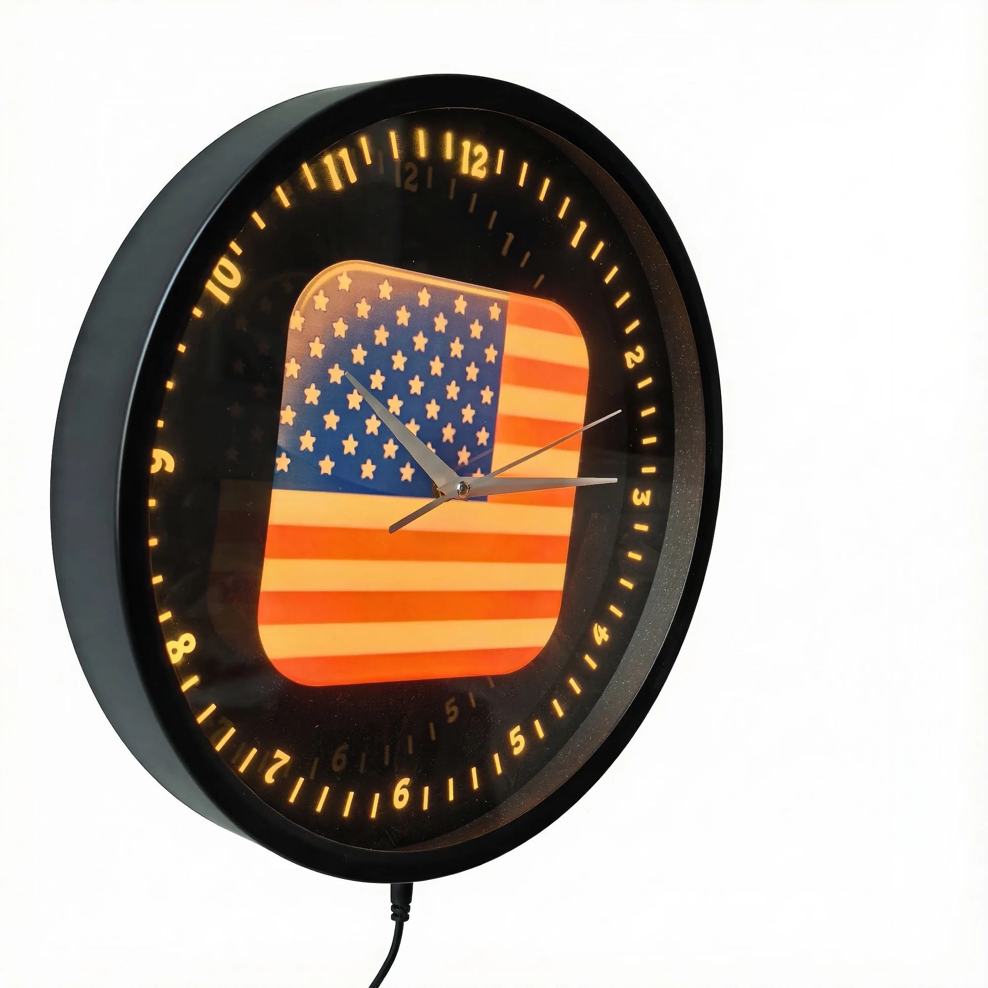 USA American Flag LED Lighting Wall Clock Patriotic Home Decor Night Light Wall Clock Independence Day Soldier Veteran Gift Idea