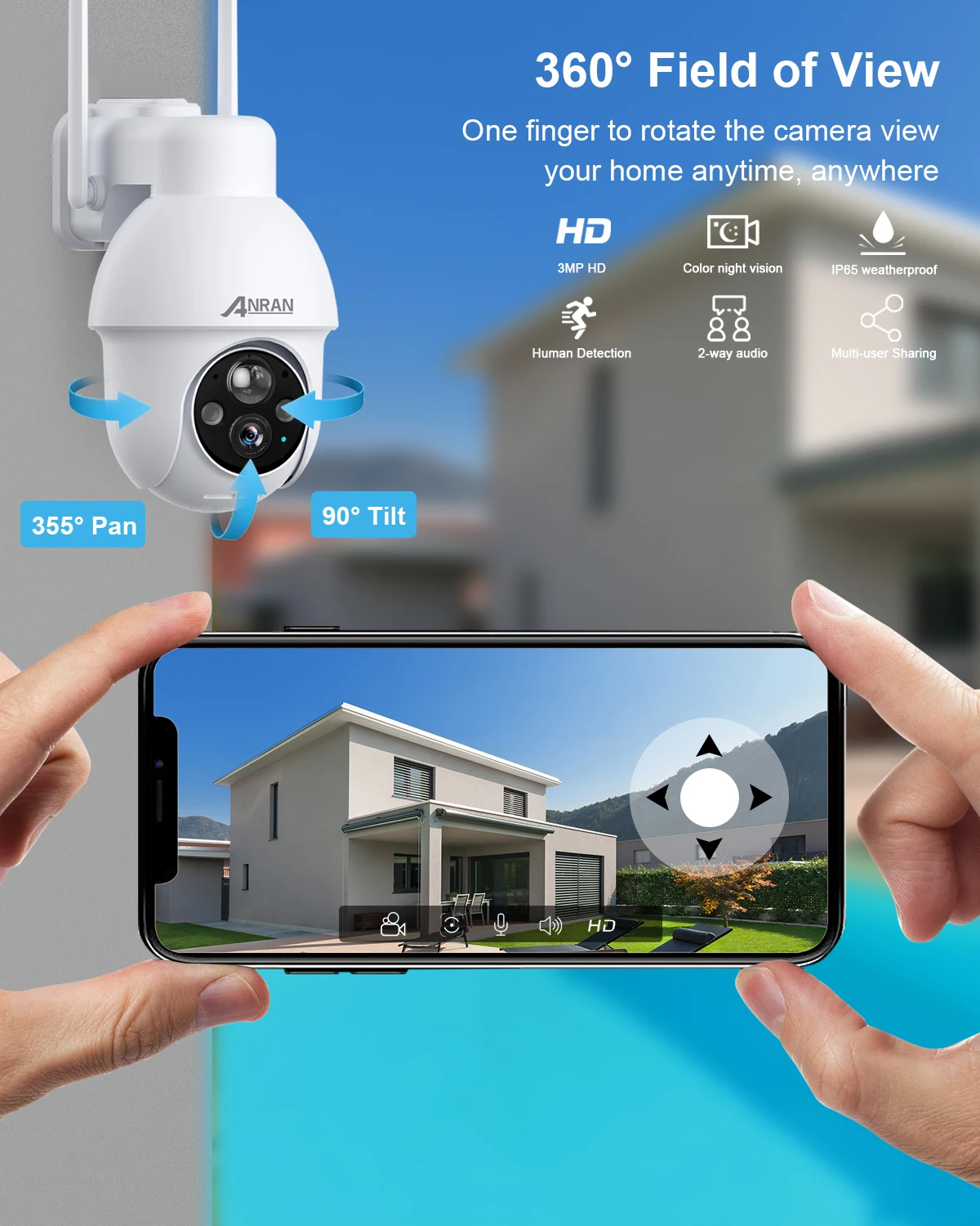 Cámara Solar ANRAN 4K 8MP, Cámara WIFI 2.4G 3K 5MP, Cámaras de Batería para Exteriores, Cámaras de Seguridad para el Hogar, Detección Humana PIR, Visión Nocturna en Color, Audio Bidireccional