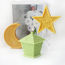 Eid Mandala Crescent Moon Candle Mold Star Resin Mold Islamism Lantern Lamp Gypsum Concrete Mold for Eid Mubarak Ramadan Decor
