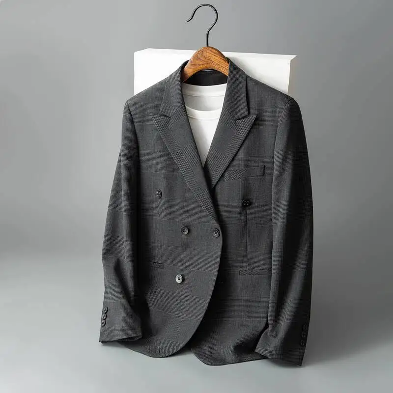 WVGA خريف شتاء جديد رجل المد سميكة منقوشة العصرية دعوى سترة المتخصصة شيك عادية الصدر طويلة الأكمام السترة Ins Y2K W14384 #3