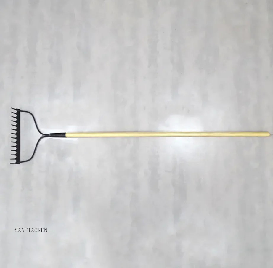 

2025Sturdy 14 Teeth with Wood Handle Garden Rakes for Leaves Metal Landscape Farming Lawn Digging Leaf Rake