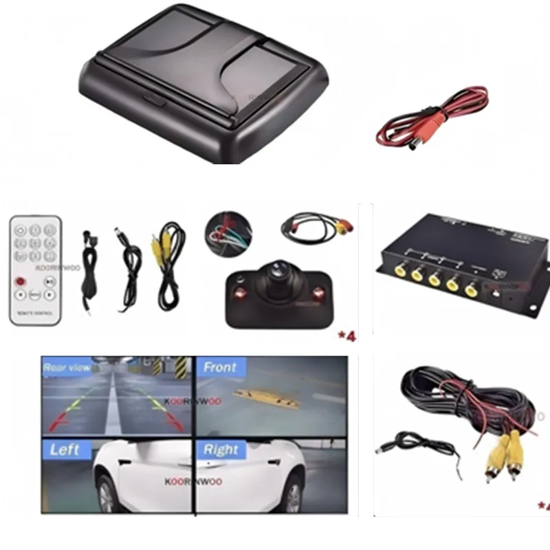 OOWLIVEE Car DVR Split Box For Vehicle Android Radio 4-Way Cameras Switch Front Side Rear View Cam 4.3