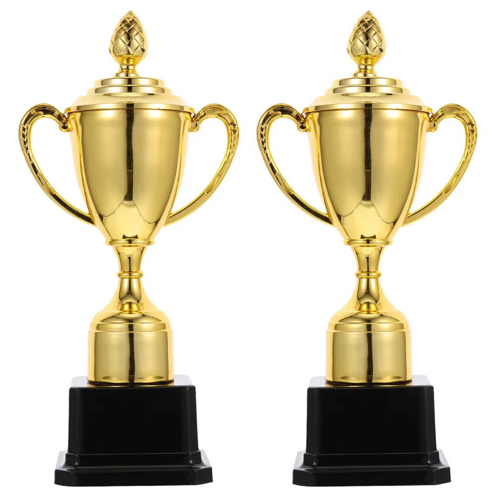 

2 Pcs Gold Medal Golden Award Trophy Prop for Kindergarten Cups Props Plastic Student