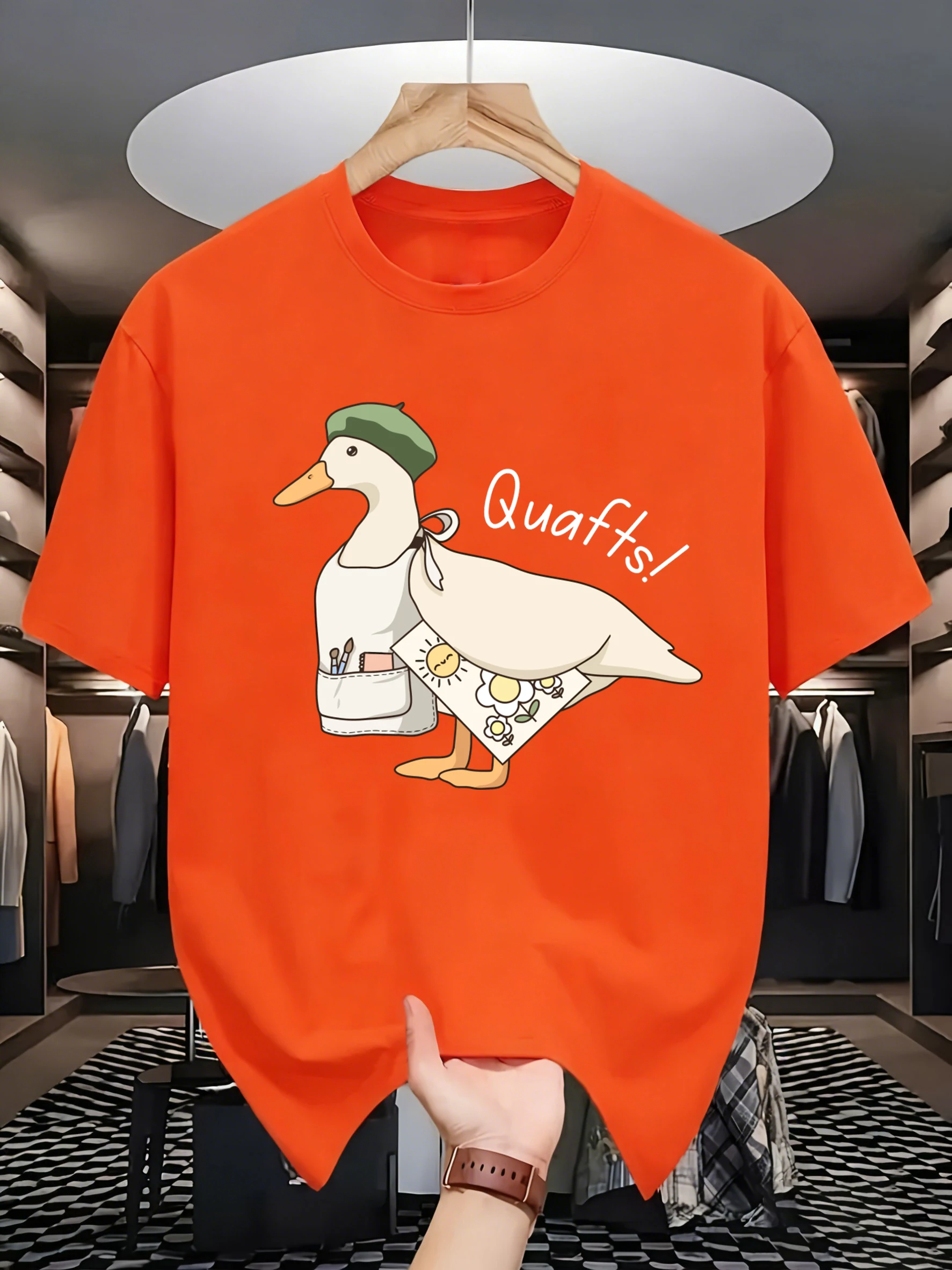 The Big Goose Who Loves Drawing Print Man O-Neck T-Shirt Casual Loose Tee Sport Cotton Streetwear Summer All-Match Short Sleeve