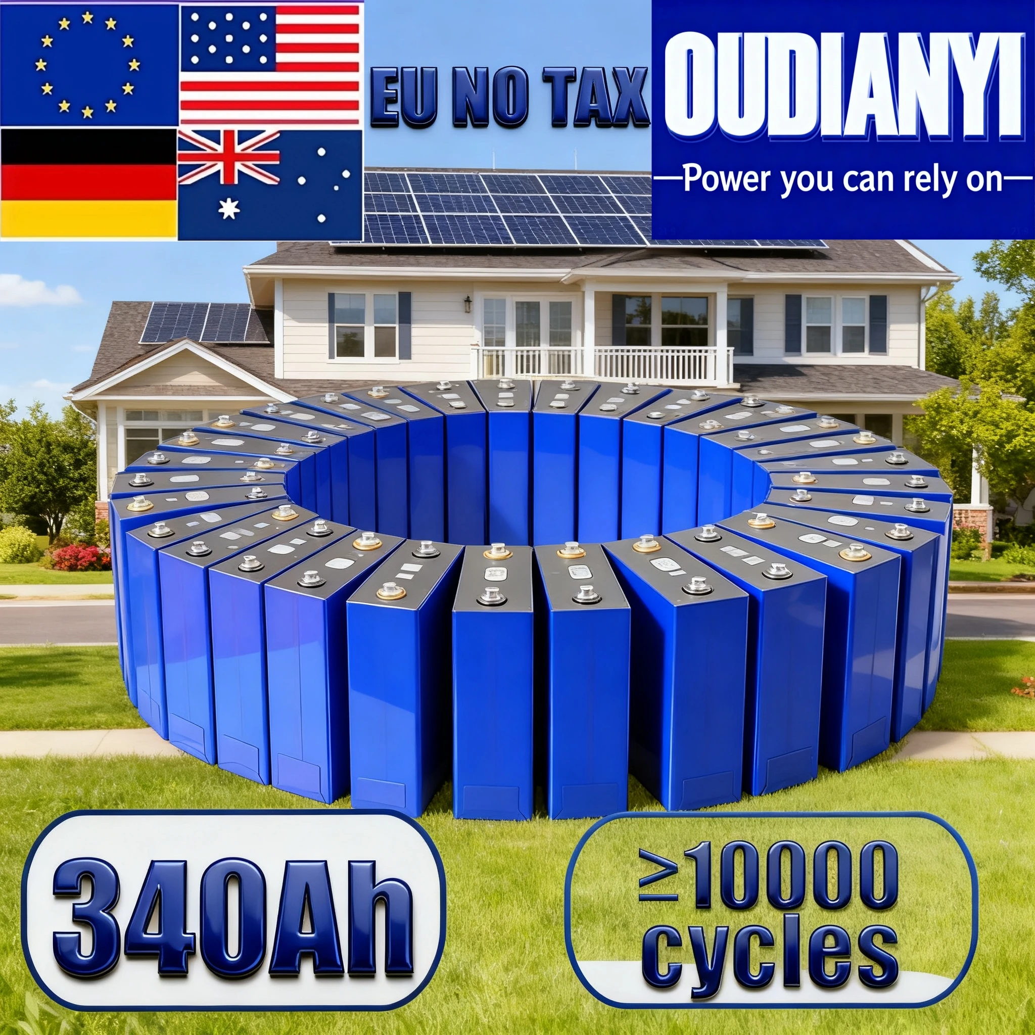 

【Duty-free】Lifepo4 Battery 3.2V 340AH Rechargeable 10000Cycles DIY 12V 24V 48V for RV EV Boat Golf Solar Energy Camping