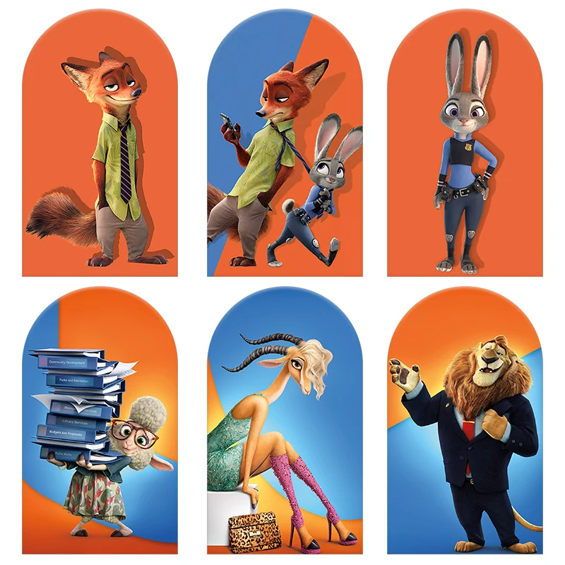 

Zootopia Theme Arch Backdrop Cover Nick Fox Judy Child's Birthday Party Baby Shower Decoration Background Elastic Fabric Photo